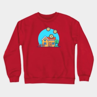 House with Gold Money Cartoon Crewneck Sweatshirt